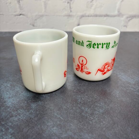 Vintage Hazel Atlas Tom and Jerry Egg Nog Mugs Milk Glass, Set of 2 - Picture 3 of 5